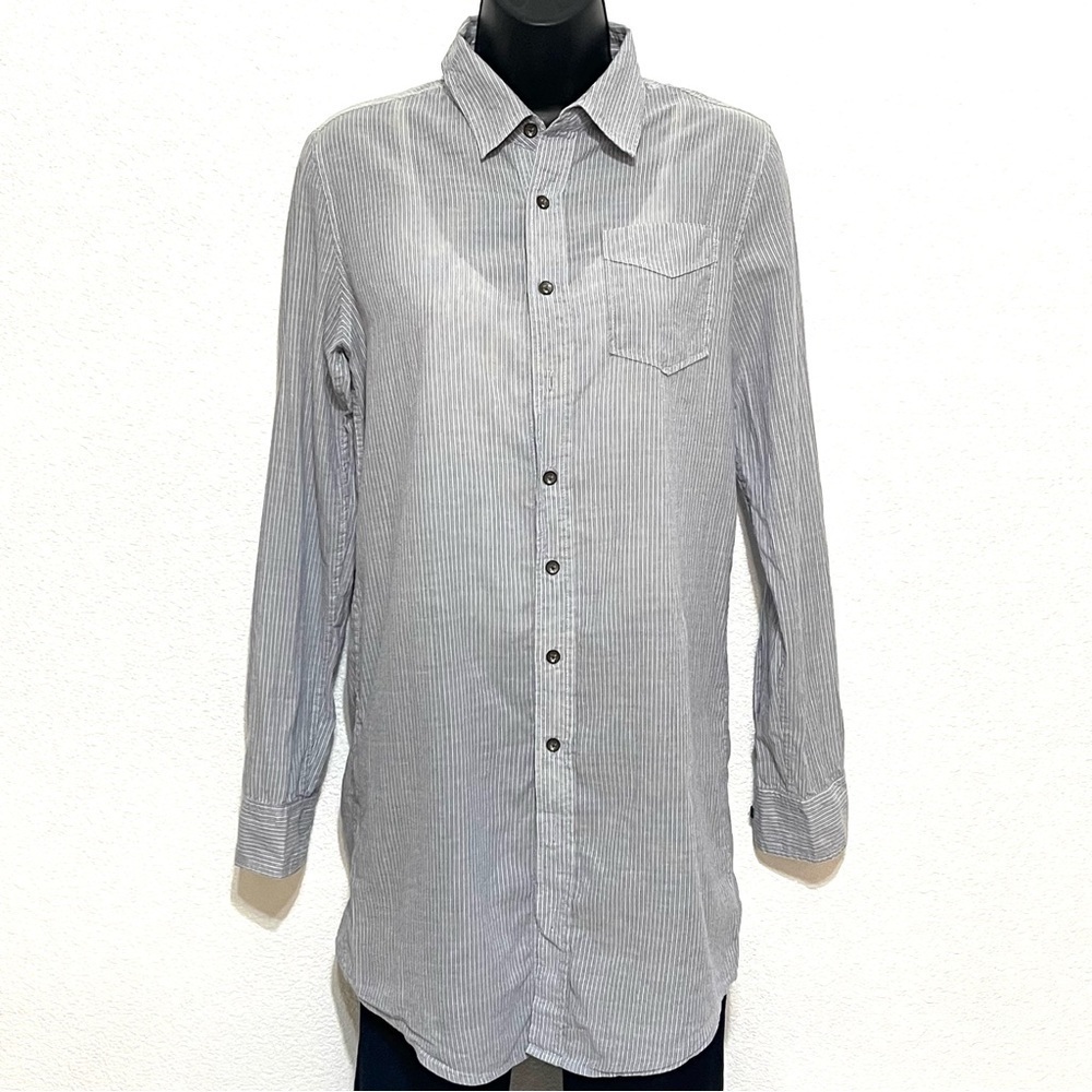 The Shirt by Rochelle Behrens Woman Gray White Stripe Tunic Shirt Size XS